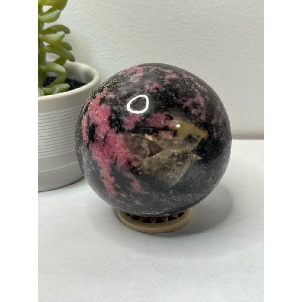 Rhodonite Pink and Black Polished Stone Sphere - Picture 3 of 6